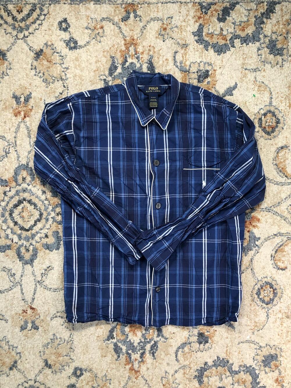 Polo Ralph Lauren Shirt Mens M Blue Plaid Long Sleeve Button Up Pocket Casual